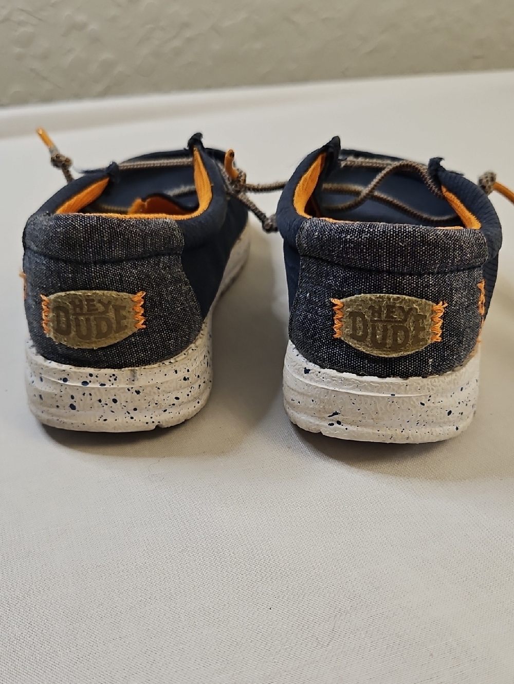 Hey Dude Wally Kids Navy/Orange Canvas Slip-On Shoes, Size 10